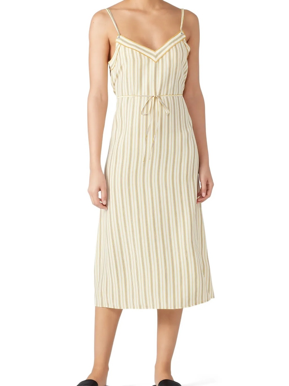 rag & bone Cream Silk Slip Dress with Yellow and Gray Pinstripes